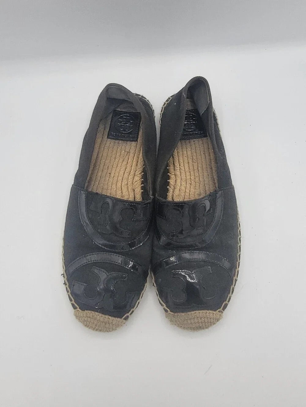 Tory Burch Black Espadrille Slip-Ons with Logo Applique